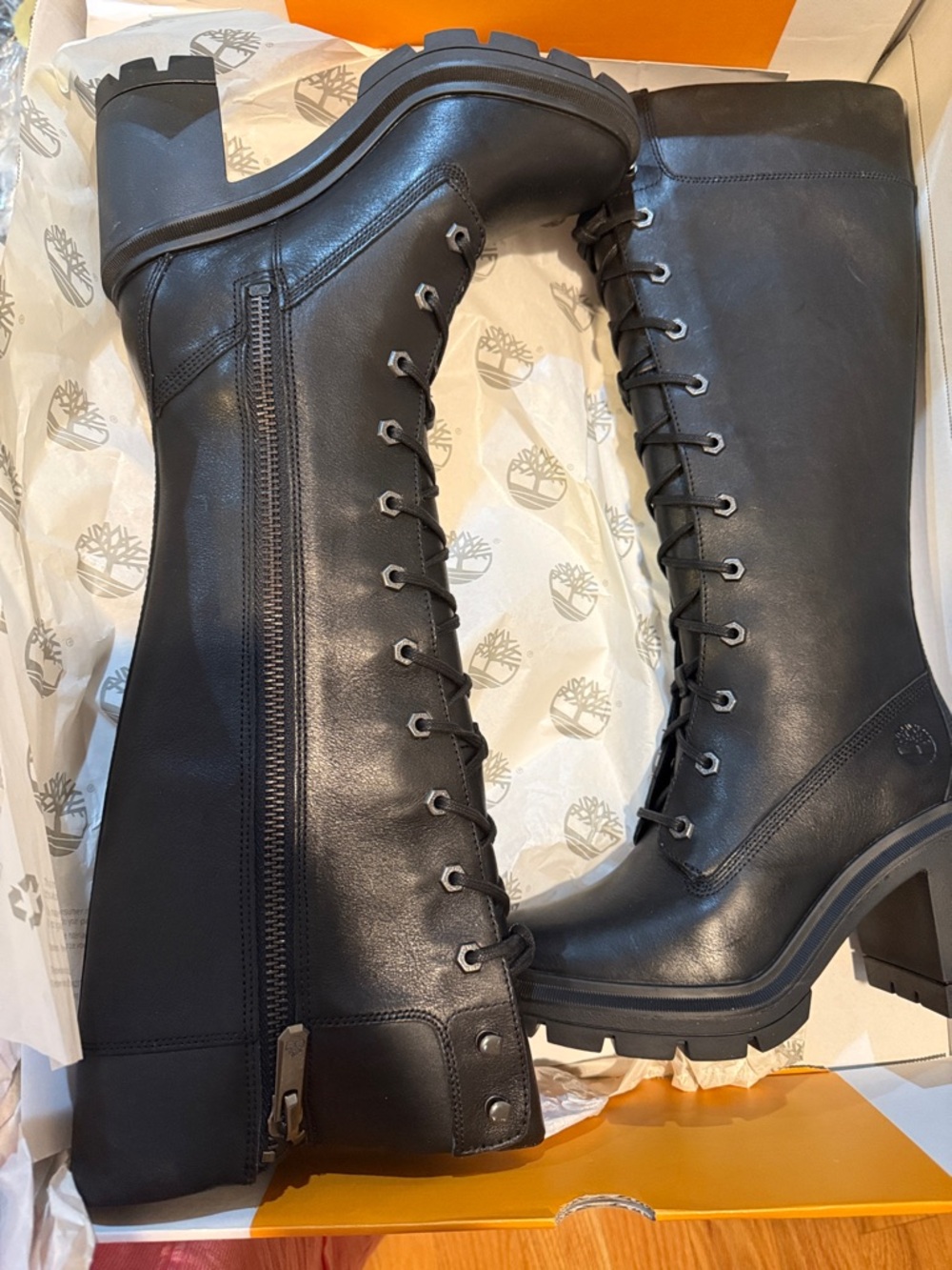 Timberland Black Lace-Up Knee-High Platform Boots grungy rave sexy steampunk - Picture 6 of 7
